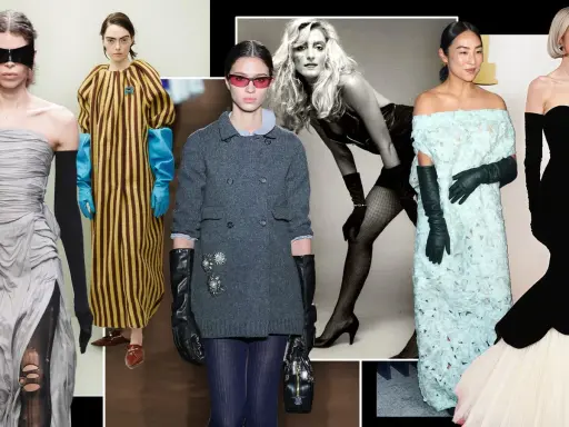 Models showcase the opera gloves trend with diverse styles, from avant-garde to classic elegance.
