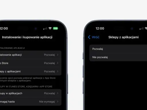 Ustawienia telefonu: instalowanie aplikacji z nieznanych źródeł. Wybór opcji "Pozwalaj" dla sklepów z aplikacjami.