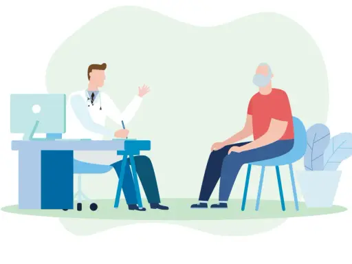 Medico parla con paziente anziano, discutendo possibili sintomi di declino cognitivo.