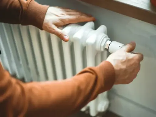 Manas ajustando el termostato para limpiar radiadores y optimizar la calefacción.