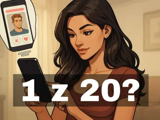 Kobieta przegląda profile na Tinderze. Czy tylko 1 z 20 dopasowań zakończy się sukcesem?