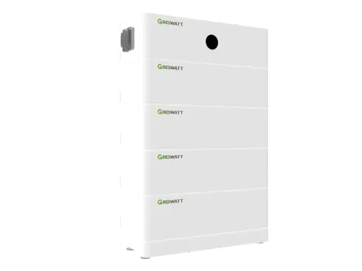 En vit, stapelbar batterienhet från Growatt, modell ARK, med en cirkulär indikator och anslutningsport på ovansidan.