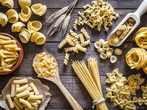 Vielfalt an Nudelsorten, die Lust aufs Nudeln selber machen machen. Von Penne bis Farfalle, alles für ein perfektes Pastagericht.