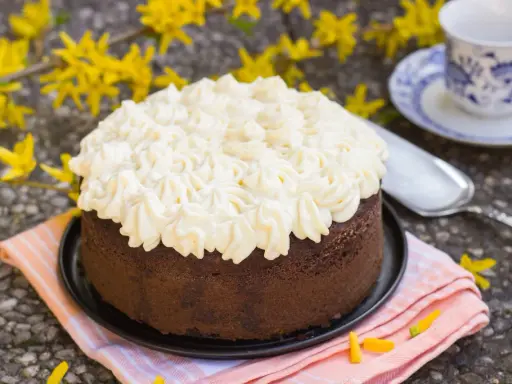 Gâteau au chocolat garni d'une chantilly aérienne, préparée avec de la gélatine en feuille pour une texture parfaite.