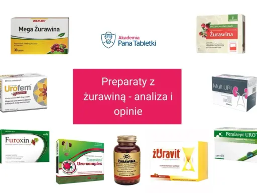 Preparaty z żurawiną na pęcherz: Mega Żurawina, Urofem, Furoxin, Żuravit i inne.