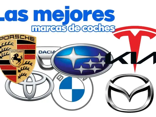 Logos de Porsche, Toyota, BMW, Subaru, Kia, Tesla y Mazda, representando la mejor marca de coches.