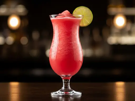 En frostig watermelon daiquiri med en limeklyfta, perfekt för en varm sommardag.