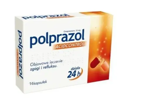 Opakowanie leku Polprazol, stosowanego na zgagę i refluks. Czy polprazol jest szkodliwy? Informacje na ulotce.