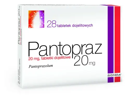 Opakowanie leku Pantopraz 20 mg, 28 tabletek dojelitowych. Pantopraz 20 bez recepty.