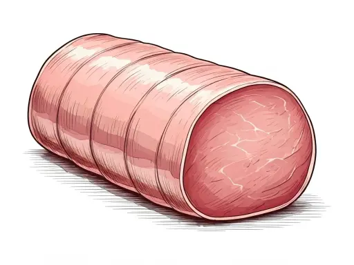 Un solomillo en inglés, un corte de carne rosado y tierno, atado y listo para cocinar.