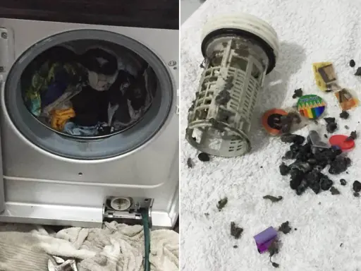 W filtrze pralki nie powinno być wody, gdy jest wyjęty. Zobacz, co się w nim zebrało!