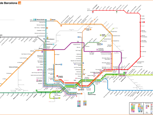 Mapa turystyczna Barcelony z liniami kolejowymi Rodalies. Zobacz, jak łatwo zaplanować podróż po mieście i okolicach.