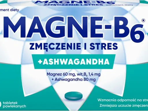Magne b6 na co pomaga? Opakowanie suplementu diety Magne-B6 z ashwagandhą, wskazane na zmęczenie i stres. 30 tabletek.