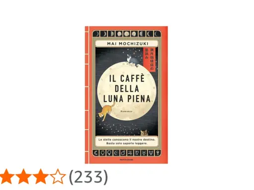 Copertina del libro "Il caffè della luna piena" con gatti e simboli astrologici.