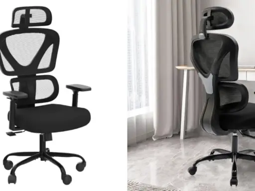 Silla ergonómica negra con malla transpirable, ideal para un taller mecánico o para largas jornadas de trabajo.