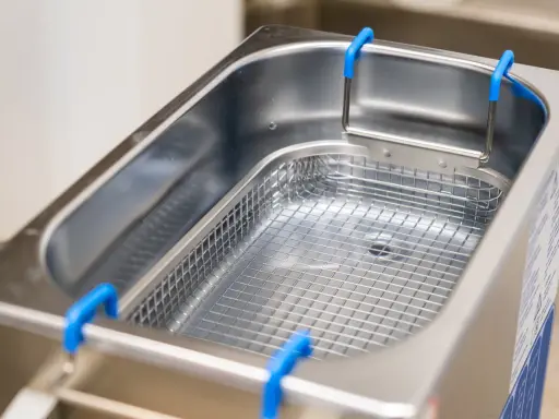 Edelstahl-Ultraschallreiniger mit Einsatzkorb. Ideal, um Schmuck, Brillen oder empfindliche Kleinteile gründlich zu reinigen.