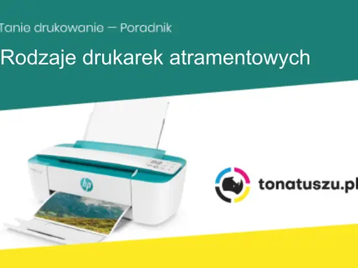 Poradnik o rodzajach drukarek atramentowych. Widoczna drukarka HP drukuje zdjęcie krajobrazu.