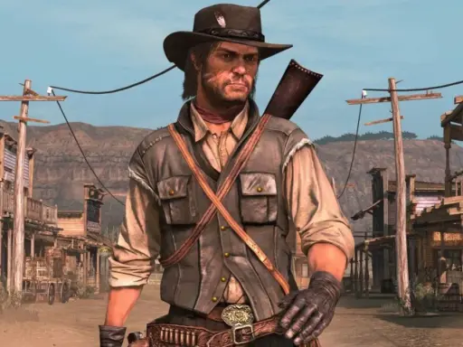 John Marston w kapeluszu i kamizelce, gotowy na przygody w świecie Red Dead Redemption na PS5.