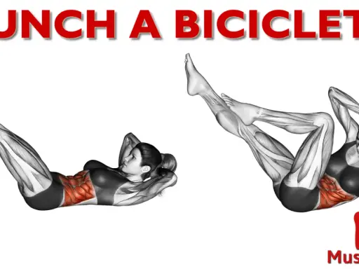 Crunch a bicicletta: dimostrazione dell'esercizio che coinvolge i muscoli addominali, con enfasi sulla definizione.