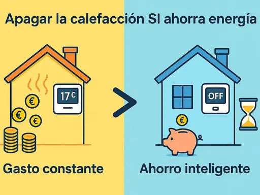 Apagar la calefacción es la calefaccion mas economica. Un hogar con termostato a 17°C y monedas vs. uno apagado con hucha y reloj de arena.