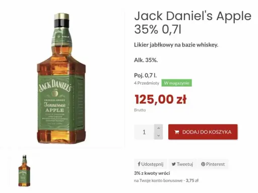 Butelka Jack Daniel's Apple. Z czym pić ten jabłkowy likier na bazie whiskey? Idealny do drinków z colą lub jako shot.
