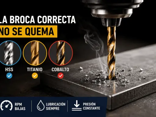 Broca HSS para que sirve: la broca correcta no se quema. Muestra brocas HSS, titanio y cobalto.