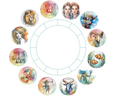 Sprawdź swój horoskop na dziś (czwartek)! Zodiakalne symbole od Lwa po Ryby w okręgu.