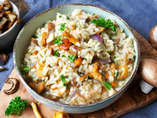 Cremiges Pilzrisotto mit frischen Waldpilzen und Petersilie. Ein köstliches pilzrisotto rezept für Genießer.