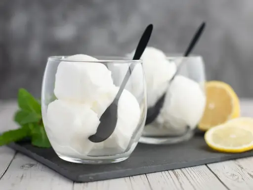 Deux verres de sorbet citron, parfaits pour un cocktail Colonel rafraîchissant, avec des quartiers de citron et de la menthe.
