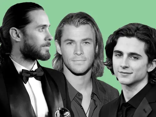 Drei Männer mit langen Haaren: Jared Leto mit Dutt, Chris Hemsworth und Timothée Chalamet.