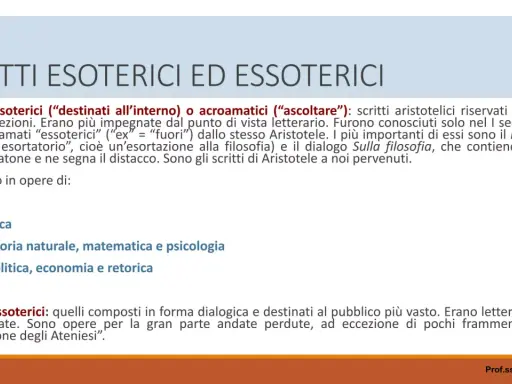 La quinta essenza della filosofia aristotelica: scritti esoterici e essoterici, che spaziano dalla logica alla politica.