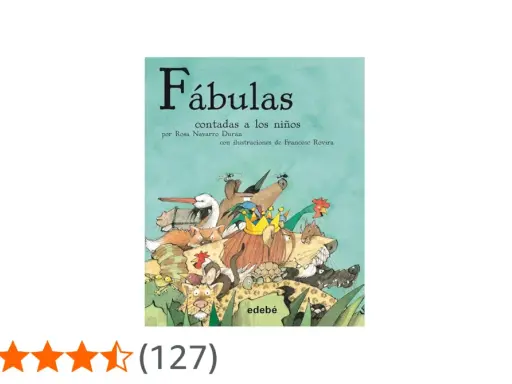 Ilustración de animales diversos, como un león coronado, un zorro y un pelícano, en la portada de "Fábulas contadas a los niños".