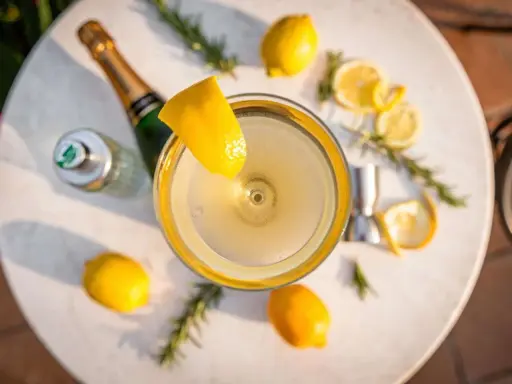 Ein erfrischender French 75 Cocktail mit Zitrone und Rosmarin. Das perfekte Rezept für einen Aperitif.