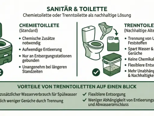Vergleich von Chemietoilette und Trenntoilette. Die Trenntoilette bietet eine umweltfreundlichere Schiff Toilette Entsorgung.