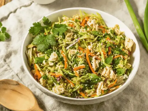 Ein bunter, knackiger Yum Yum Salat mit Nudeln, Karotten und Koriander. Perfekt für einen leichten Genuss!