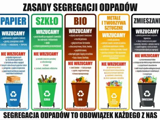 Gdzie wyrzucić styropian po AGD? Na plakacie zasady segregacji odpadów. Styropian to opakowanie, które zazwyczaj trafia do odpadów zmieszanych lub tworzyw sztucznych.