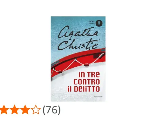 Copertina del libro "In tre contro il delitto" di Agatha Christie, con una scialuppa rossa e il titolo in evidenza.