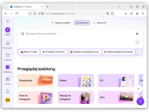 Plakat reklamowy z artystycznymi walorami, prezentujący owoce i rower. Szablony Canva ułatwiają tworzenie unikalnych projektów.