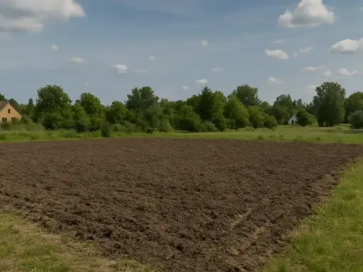 Pola uprawne po odrolnieniu, domki w tle. Zastanawiasz się, ile trwa odrolnienie działki?