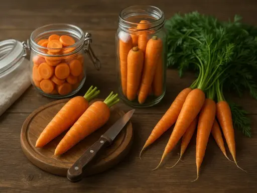 Des carottes fraîches et coupées en bocaux, prêtes pour apprendre comment conserver les carottes.