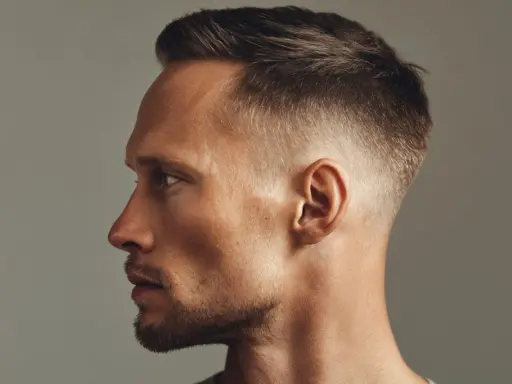 Mann mit kurz geschnittenem Haar, das mit Pomade für dünnes Haar gestylt ist, um Volumen zu schaffen.