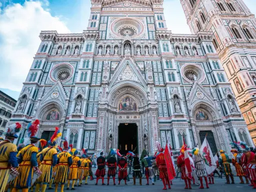 Cérémonie historique devant le Duomo de Florence, une fête florentine qui rappelle une date importante.