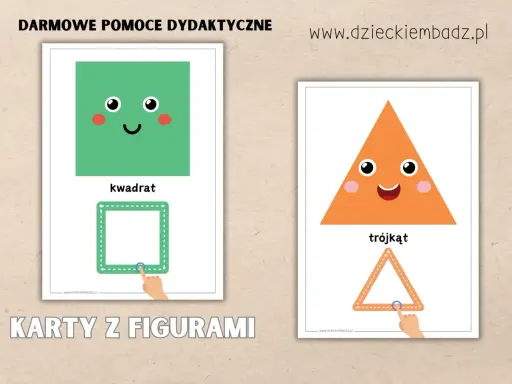 Darmowy szablon wycinanki do druku: karty z kwadratem i trójkątem dla dzieci.