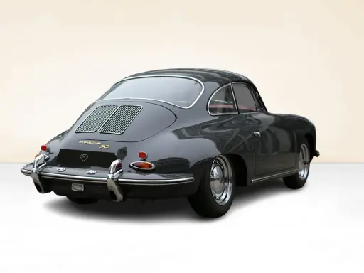 Grauer Porsche 356 SC von hinten. Die Porsche 356 Preisentwicklung zeigt, dass dieser Klassiker ein begehrtes Sammlerstück ist.