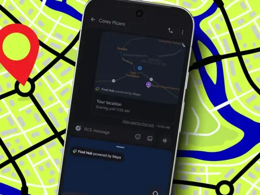 Jak udostępnić komuś lokalizację? Telefon pokazuje mapę z zaznaczonym miejscem i informacją o udostępnianiu lokalizacji.