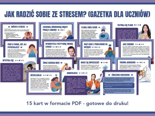 Jak uniknąć stresu? Gazetka dla uczniów podpowiada: planuj, ćwicz, jedz zdrowo, wizualizuj i ucz się odpuszczać.