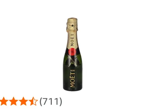 Mini Moët & Chandon Champagnerflasche mit goldenem Etikett und rotem Siegel.