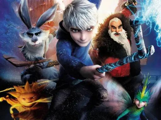 Jack Frost e gli altri Guardiani in un'avventura magica, un film per ragazzi pieno di azione e fantasia.