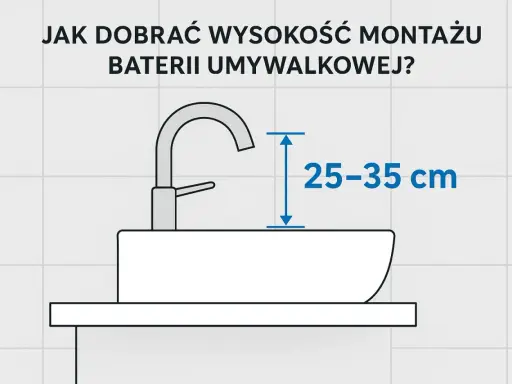 Wysokość montażu baterii umywalkowej powinna wynosić 25-35 cm nad umywalką.
