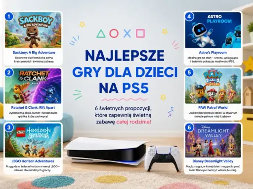 Gry na PS5 dla dziewczyn: Sackboy, Ratchet & Clank, LEGO Horizon, Astro's Playroom, Psi Patrol i Disney Dreamlight Valley.